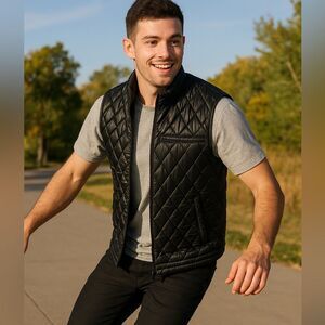 Stone Falcon Men’s Black Quilted Puffer Vest Size L Large Zip Front Lightweight